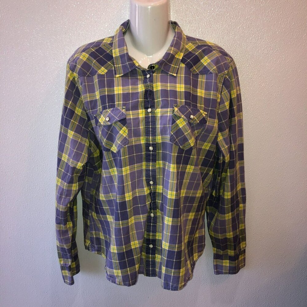 American Eagle Womens Size XXL Purple Plaid Long Sleeve Pearl Snap Shirt - Picture 4 of 9